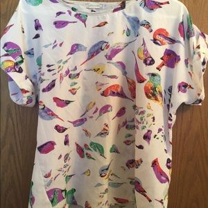 White Blouse with colorful birds